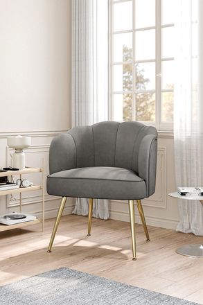 Living and Home Grey Nubuck Fabric Petal Backrest Tub Armchair with Golden Metal Legs