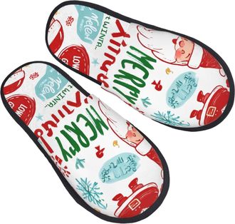 Generic Fuzzy Slippers Snowflakes Santa Claus Christmas Tree Pattern Fluffy Slippers Plush Warm Slipper For Women Winter Travel L