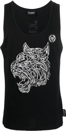 Plein Sport logo print tank top - men - Polyester - L - Black
