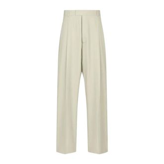 Dior Broeken, Heren, Beige, S, Katoen, Broek met wijde pijpen en plooien