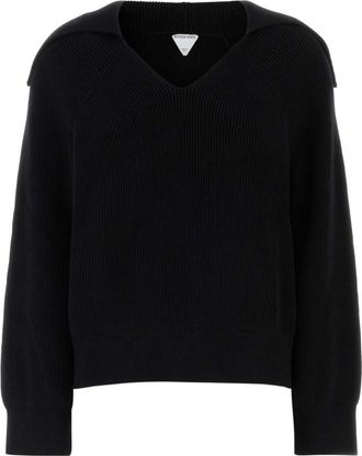 Bottega Veneta Black Stretch Cotton Blend Polo