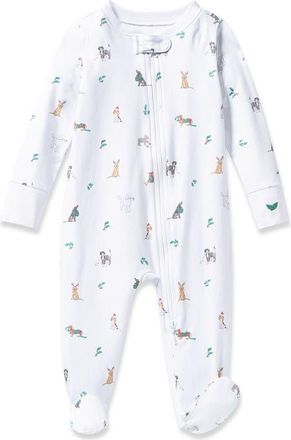 Petite Plume Jingle Paws Fitted One-Piece Pima Cotton Pajamas in White at Nordstrom, Size 6-12M