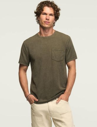 Lucky Brand Mens Textured Pocket Crew Neck Tee
