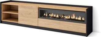 Skraut Home Skraut Home - Mueble Tv, Televisi&oacute;n, 207x37x50cm, Para Tv Hasta 80, Chimenea El&eacute;ctrica, Roble Y Negro