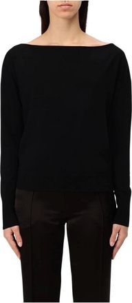 Patrizia Pepe Round-neck Knitwear, female, Black, S, Black Boat Neck Knit Jumper