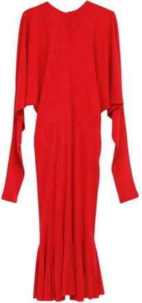 Jacquemus Red Solid Round Neck Midi Dress
