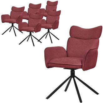 ML Design Ml-design Juego De 6x Sillas De Comedor Giratorias 360&deg; Con Funda De Tela Roja, Asiento De Sal&oacute;n Con Reposabrazos Y Respaldo, Mueble Tapizado Con Pata