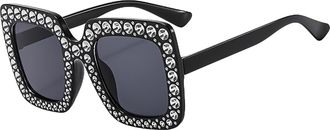 Generic Rhinestone Sunglasses - Sparkly Oversized Square Frame, Fashion Sun Glasses, Bling Accessory | Summer Outdoor Activity, Beach Pool Party, Women Trendy