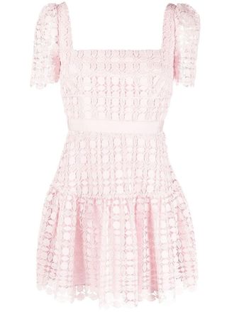 Self Portrait Floral Lace Mini Dress with Square Neckline and Ruffled Hem