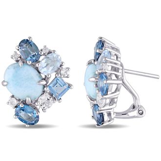 Amour 11 CT TGW Larimar, London, Sky Blue and White Topaz Cluster Earrings In Sterling Silver