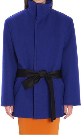 Saint Laurent Jassen, Dames, Blauw, M, Wol, Ms 48 Version Courte Coat