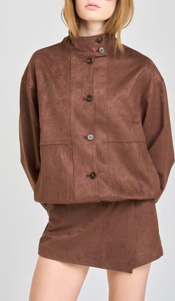 Wayf Parker Faux Suede Bomber Jacket in Chocolate at Nordstrom, Size X-Large
