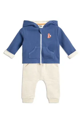 JoJo Maman B&eacute;b&eacute; 3-Piece Jacket, Bodysuit & Joggers Set in Blue at Nordstrom, Size 0-3M