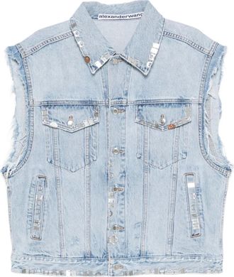 Alexander Wang embellished sleeveless denim jacket - Blue