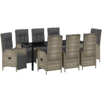 vidaXL Conjunto De Comedor De Jard&iacute;n 9 Pcs Gris Rat&aacute;n Sint&eacute;tico Vidaxl