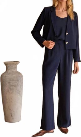 Skies Are Blue Clothing Long Sleeve Cropped Blazer In Navy