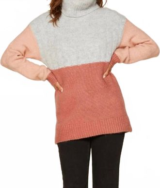 Skies Are Blue Clothing Colorblock Turtleneck Sweater In Mauve /blush