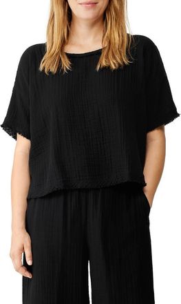 Eileen Fisher Ballet Neck Organic Cotton Boxy Top in Black at Nordstrom, Size Large