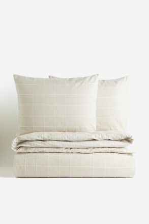 H&M Flanell-Bettw&auml;sche f&uuml;r Doppelbett - Hellbeige/Kariert