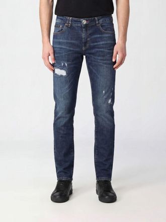 Philipp Plein Jeans skinny in denim distressed slim fit con logo metallico posteriore