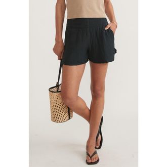 Marine Layer Corinne Smocked Double Cloth Cotton Shorts in Black at Nordstrom, Size X-Large