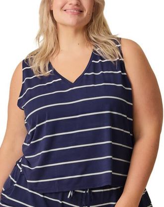 Kindred Bravely Aria Cropped V-Neck Tank in Navy White Stripe at Nordstrom, Size X-Large