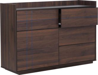 Hhg C&oacute;moda Hhg-866, Aparador, 6 Cajones Con Apertura Por Presi&oacute;n, Mdf 83 X 120 X 40 Cm, Acabado En Nogal