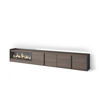 Skraut Home Mueble tv efecto madera roble negro 315x35x50cm chimenea efecto fuego