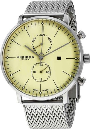 Akribos XXIV Cream Dial Stainless Steel Mens Watch AK685SS