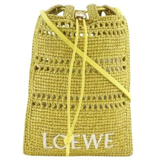 Loewe Pre-owned Mini Bags, female, Yellow, Size: ONE SIZE Pre-owned Drawstring Pocket Raffia Shoulder Bag