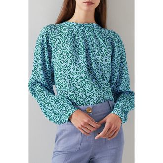 L.k. Bennett Edeline Pleated Silk Top in Blue/Green at Nordstrom Rack, Size 10 Us / 14 Uk