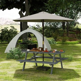 OUTSUNNY Outdoor Wooden Picnic Table Bench Garden Patio Pub Chair 6 Seats in Grey