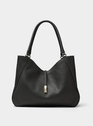 BOSS Womens Reah greige pebbled leather tote bag