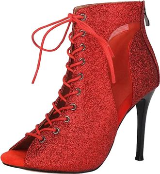 Generic Womens Sexy Ankle Boots Peep Toe High Stiletto Heel With Front Lace Up And Zipper Mixed Color Party Dress Booties