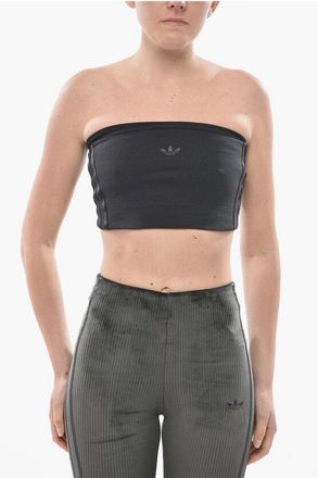 adidas Ribbed Strapless Top with Tone-on-Tone Logo size Xxs