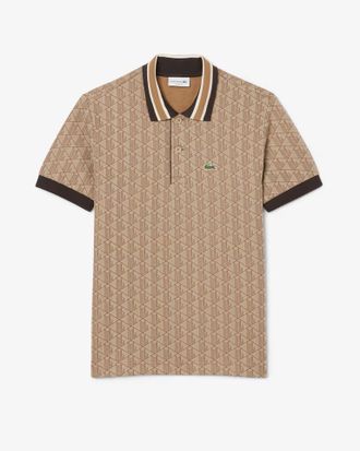 Lacoste Mens Monogram Polo-Beige Cotton - Size X-Large