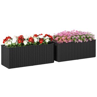 OUTSUNNY Set Of 2 Hanging Flower Boxes - 50 Cm Long - Rattan Look - Black | TJ Hughes