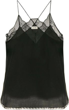 Zadig&Voltaire Sleeveless Tops, female, Black, S, Black Silk Lace Camisole Top