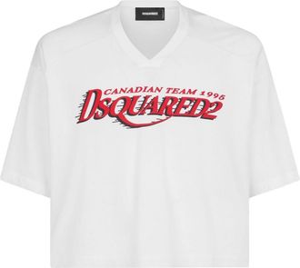 Dsquared2 logo-print V-neck T-shirt - men - Cotton/Viscose - L - White