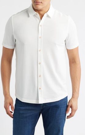 Johnston & Murphy Bennett Short Sleeve Heathered Cotton Blend Button-Up Shirt in White Honeycomb at Nordstrom, Size Xx-Large