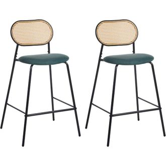 Beliani Set di 2 sedie da bar con struttura in metallo e schienale in rattan nero Adaver