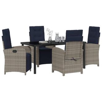 Berkfield Home Modern 5 Piece Garden Dining Set Grey Poly Rattan