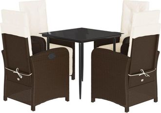 vidaXL Set Comedor De Jard&iacute;n 5 Piezas Y Cojines Rat&aacute;n Sint&eacute;tico Marr&oacute;n Vidaxl