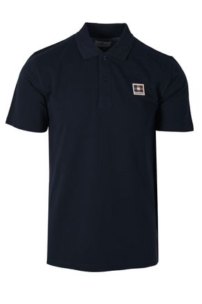 Aquascutum Mens Check Patch Polo Shirt Navy - Blue - Size X-Large