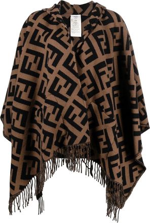 Fendi FF-jacquard cashmere poncho - women - Cashmere - OS - Brown