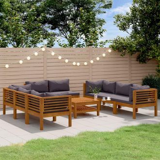 vidaXL Muebles De Jard&iacute;n 9 Pzas Cojines Madera Maciza De Acacia Vidaxl