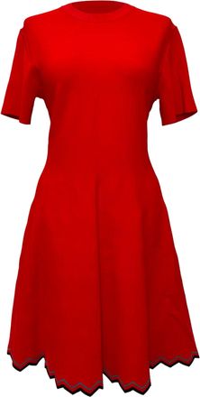 Proenza Schouler Zig-Zag Hem Mini Flared Dress in Red Viscose