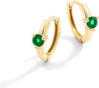 Mint & Lily Solitaire Birthstone Huggie Hoop Earrings in May Emerald at Nordstrom