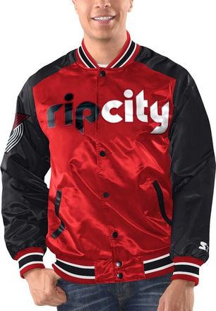 Starter Mens Starter Red/Black Portland Trail Blazers Renegade Satin Full-Snap Varsity Jacket at Nordstrom, Size Medium