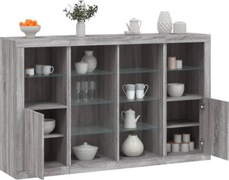 vidaXL Vidaxl - Aparador Con Luz Led 3 Pzas Madera De Ingenier&iacute;a Gris Sonoma